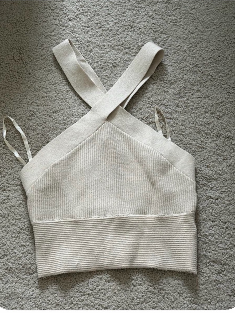 Abercrombie & Fitch Cream Ribbed Crossback Crop Tank